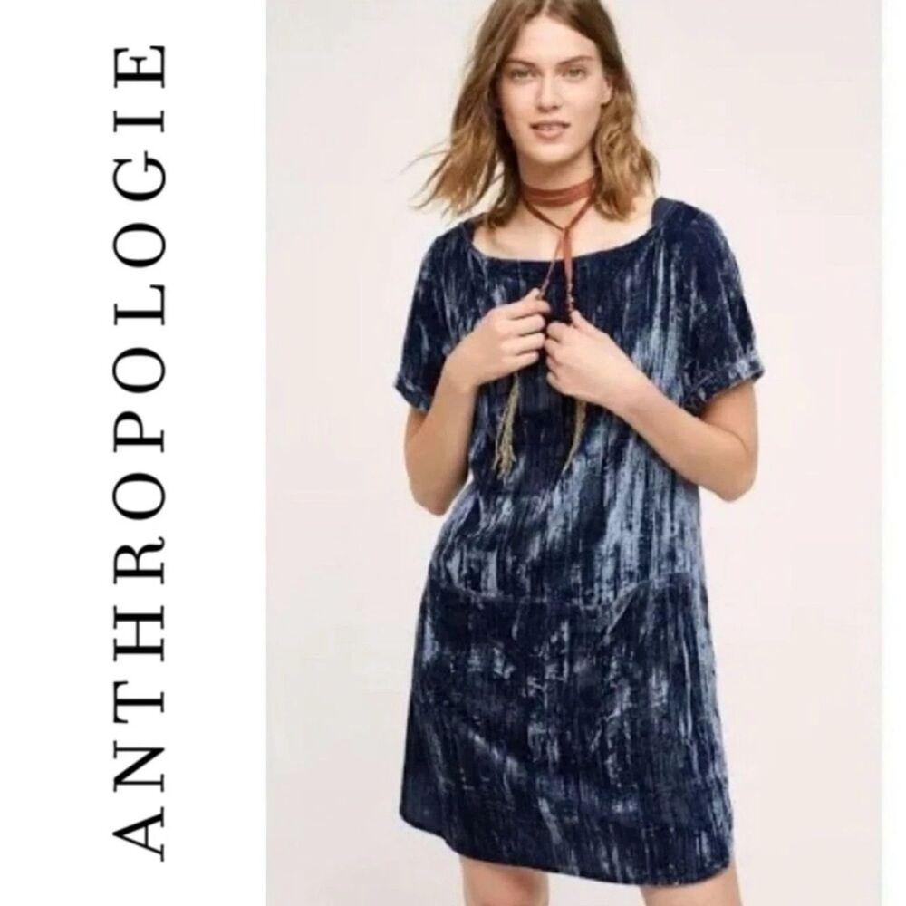 Floreat Anthropologie Womens Medium Abstract Print Shift Dress Blue Gray Short S
